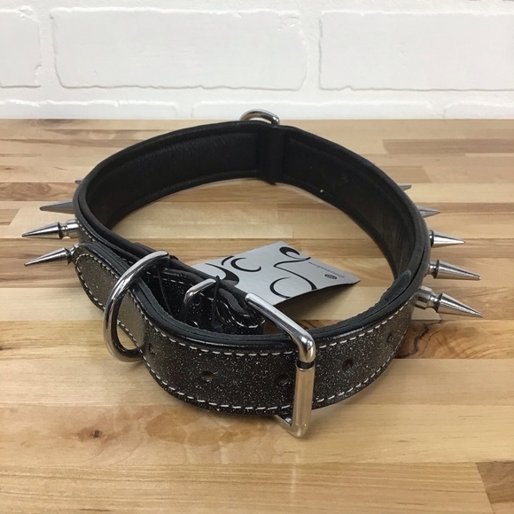 Mad Cow genuine leather Punk Rock dog collar handmade black dark silver studs - Picture 3 of 14